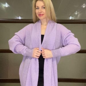Lilac Baby Alpaca Cardigan – Hand Knit Natural Wool Sweater – One Size – Soft Lightweight Knit – Cozy Alpaca Wool Wrap